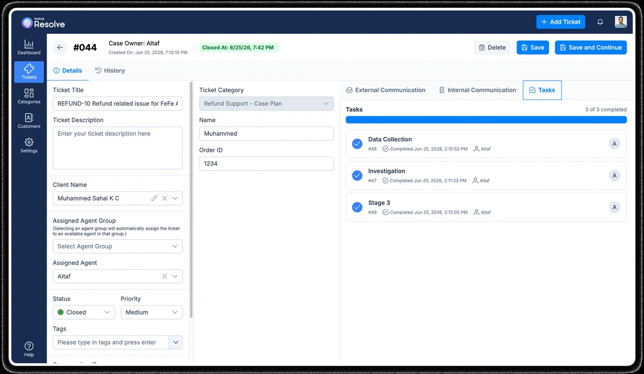 Feebak Resolve case management