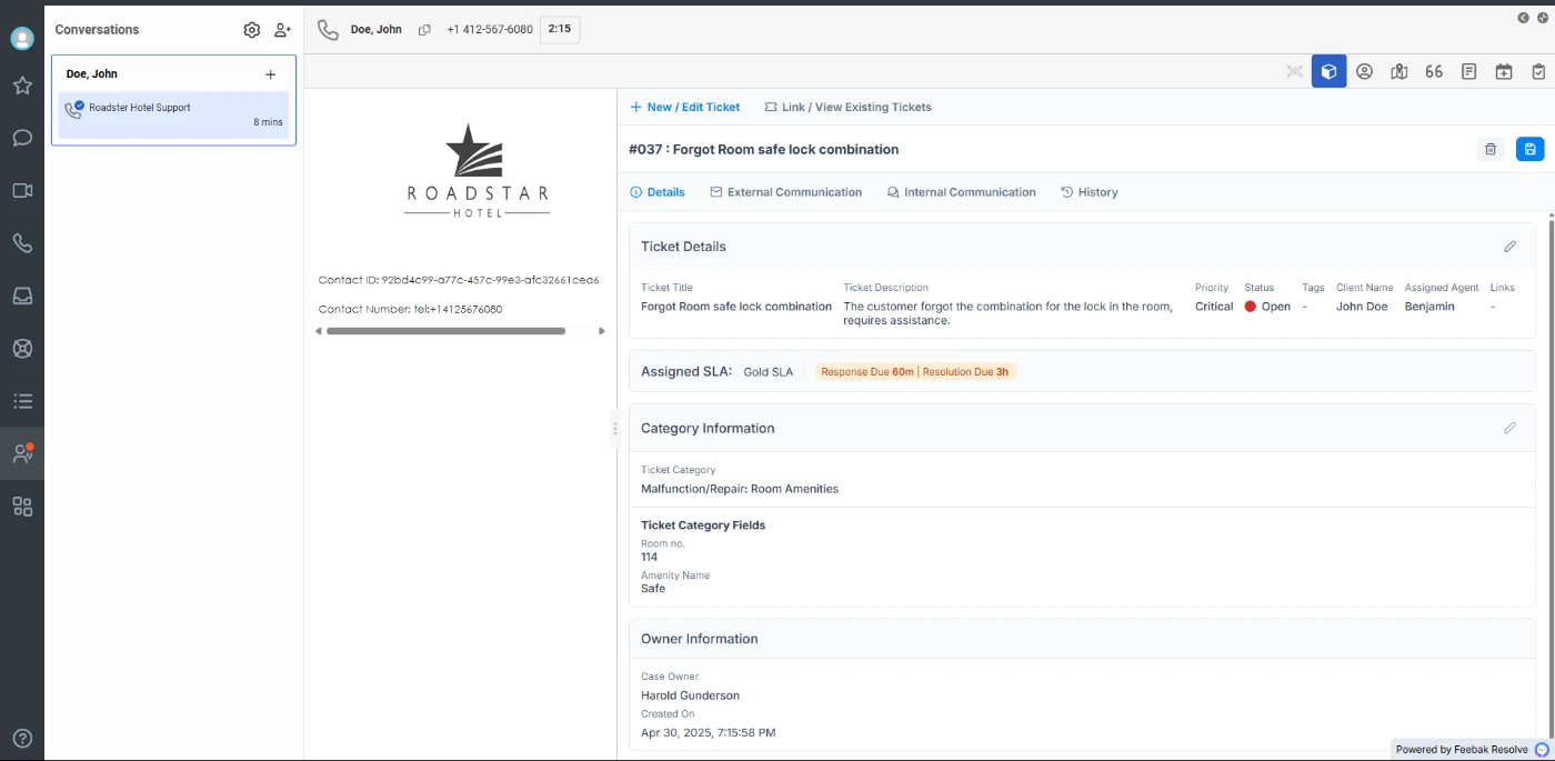 El widget de interacción de Resolve creando un caso sobre la interacción en curso